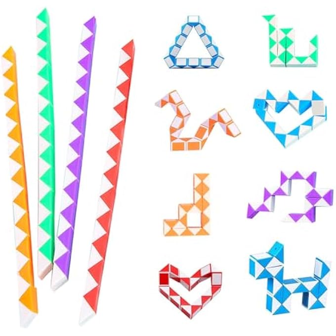 MAGIC SNAKE CUBE, PACK OF 12 BLOCK MINI SNAKE PUZZLES MAGIC RULER, 3D PUZZLE MAGIC SNAKE TOY, PROMOTES CREATIVITY AND MOTOR SKILLS CHILDREN'S DAY GIFTS (RANDOM COLOUR) - Image 1
